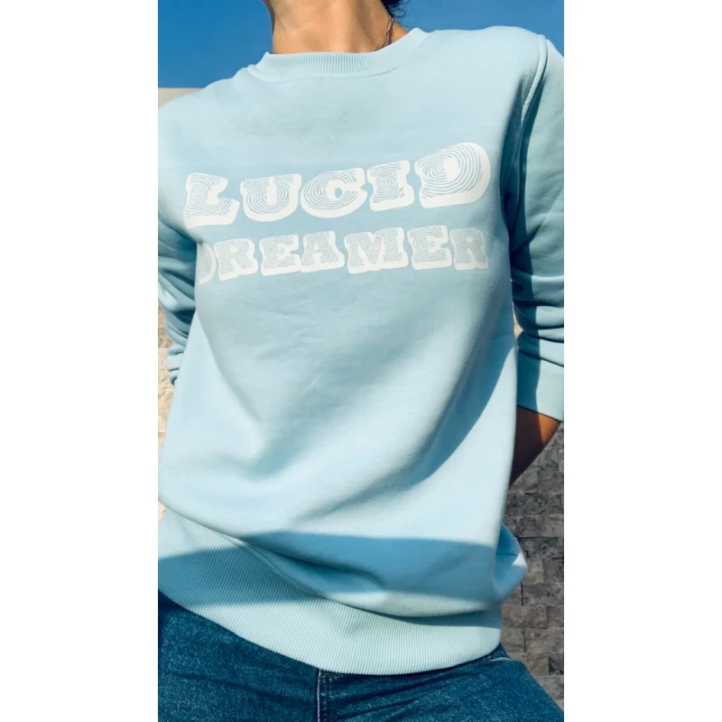 Unisex Sweatshirt Bisiklet Yaka Lucid Mavi  